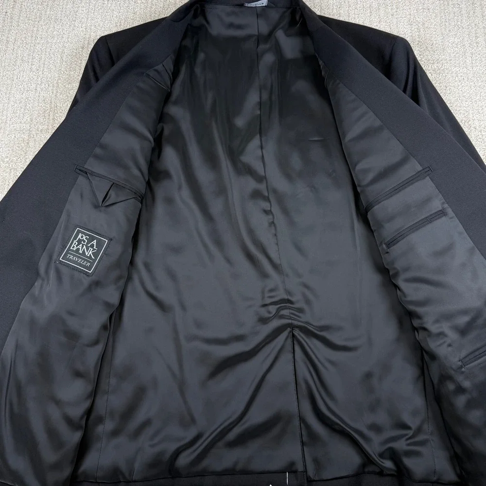 NEW Jos A Bank Mens 48S Black Traveler Regal Fit Wool Blazer Sport Coat